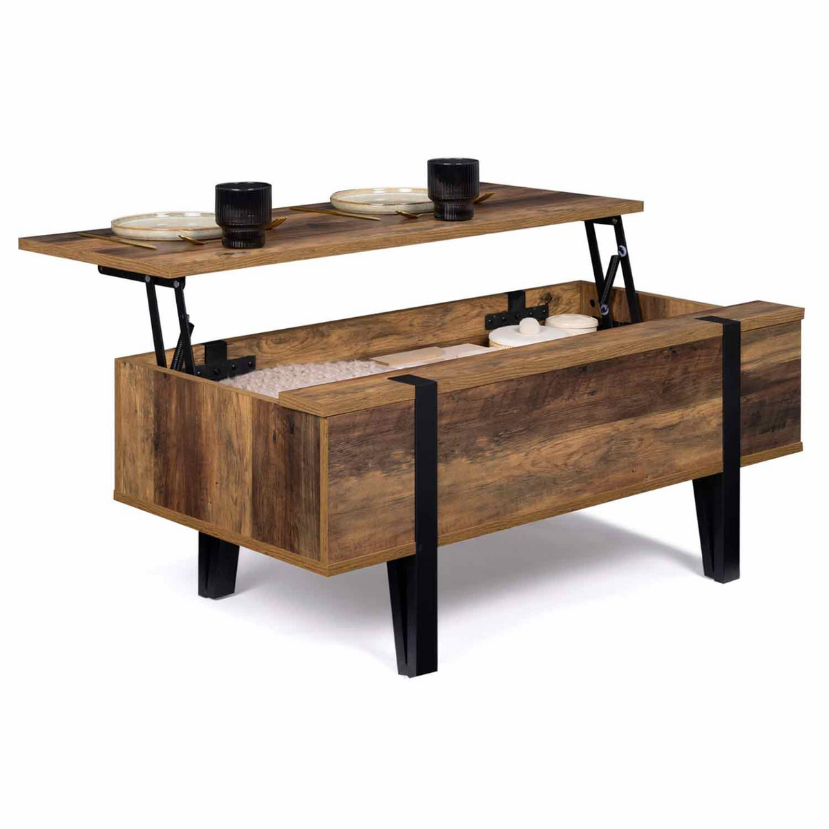 Table basse rectangulaire à plateau relevable AUSTRIA en bois avec pieds épingle