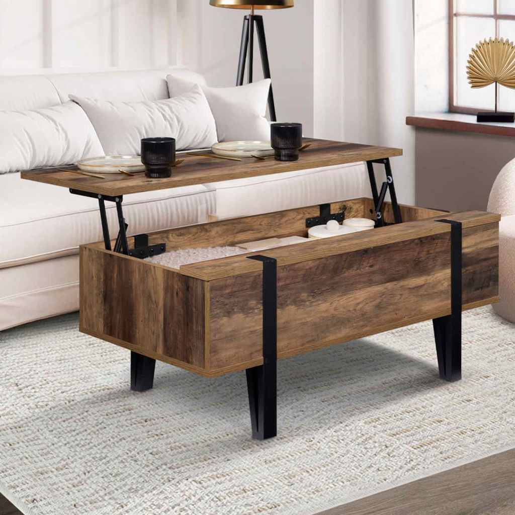 Table basse rectangulaire à plateau relevable AUSTRIA en bois avec pieds épingle