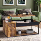 Table basse rectangulaire CHICAGO à plateau relevable avec coffre, design industriel