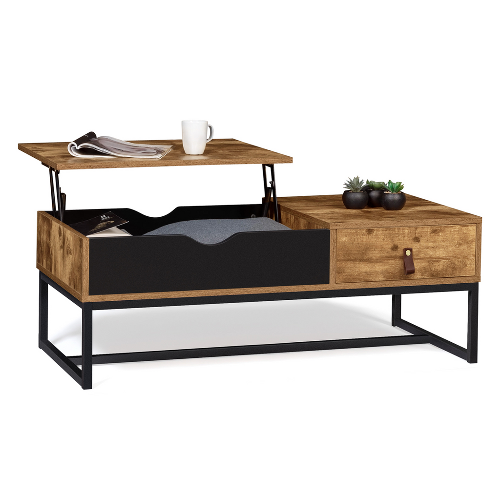 Table basse rectangulaire avec plateau relevable CHICAGO, 1 tiroir, design industriel