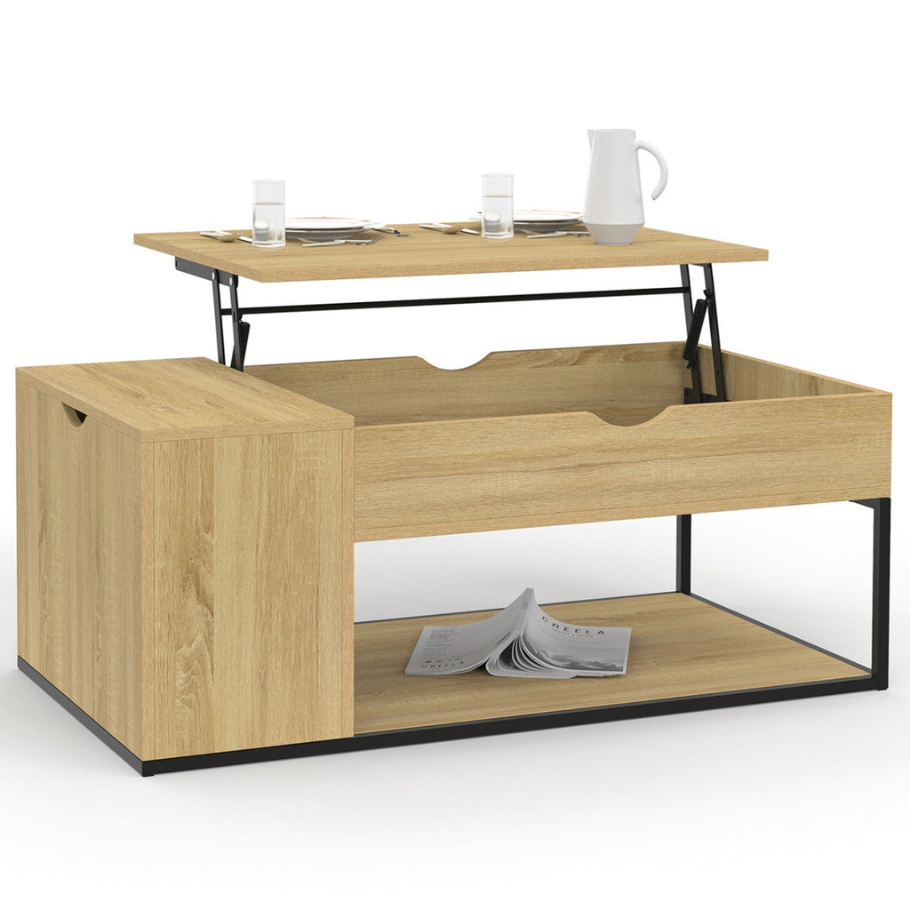 Table basse rectangulaire à plateau relevable DETROIT avec coffre, design industriel