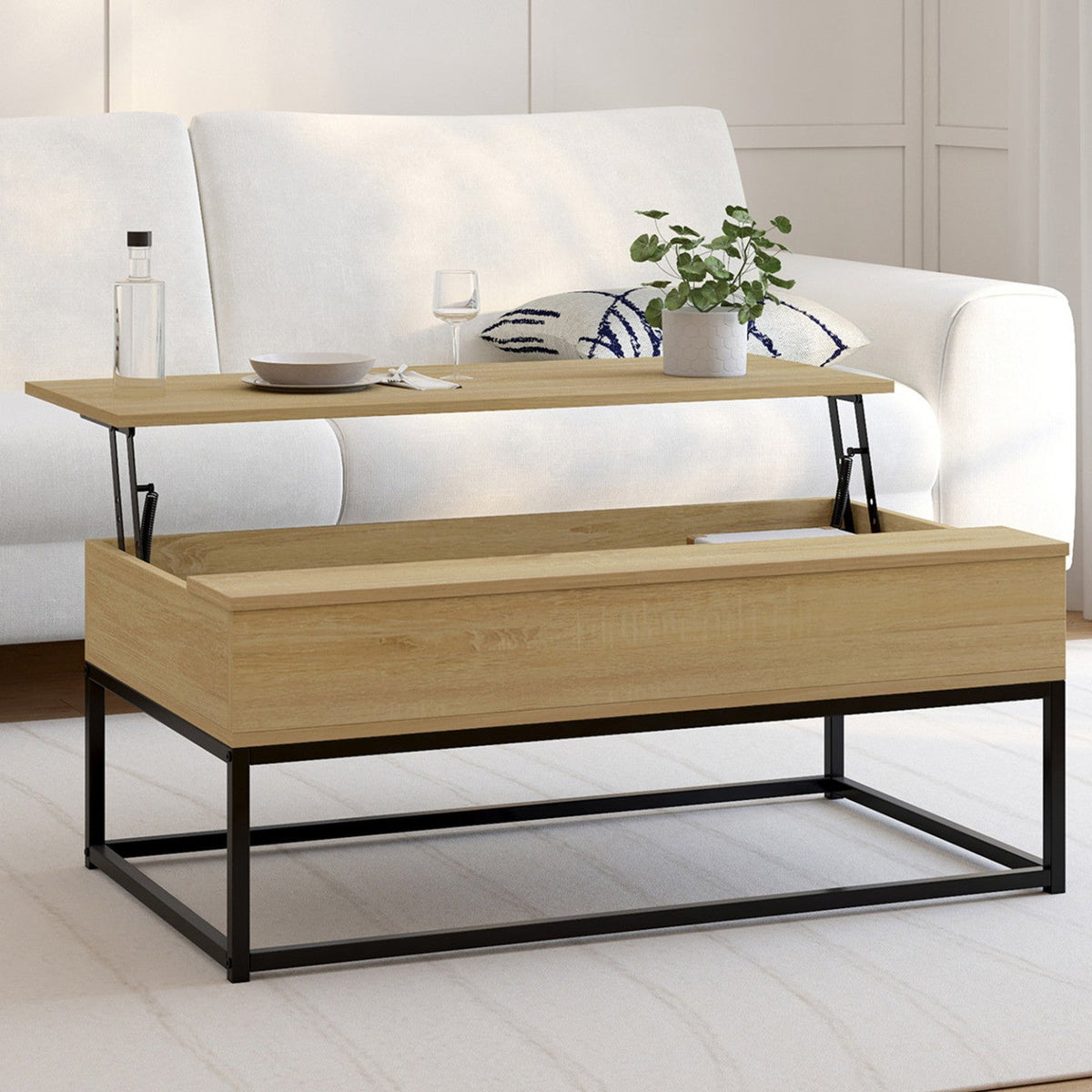 Table basse rectangulaire à plateau relevable design industriel DETROIT