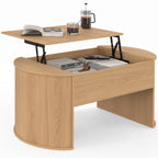 Table basse ovale à plateau relevable DIVIA 100 cm bois façon hêtre design arrondi