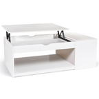 Table basse rectangulaire à plateau relevable ELEA avec coffre, bois blanc
