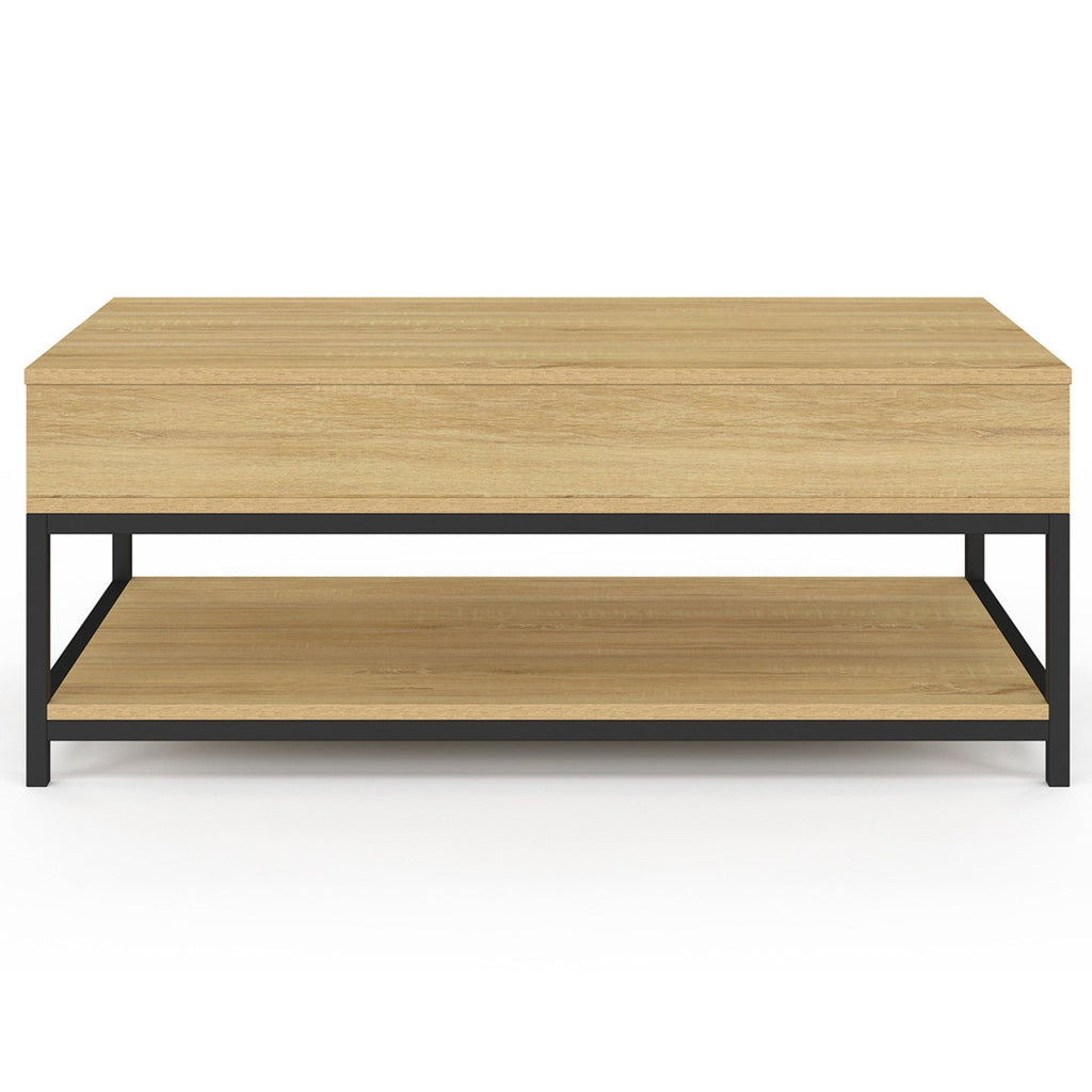 Table basse rectangulaire à plateau relevable DETROIT 100 cm avec étagère inférieure design industriel