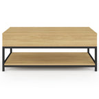 Table basse rectangulaire à plateau relevable DETROIT 100 cm avec étagère inférieure design industriel