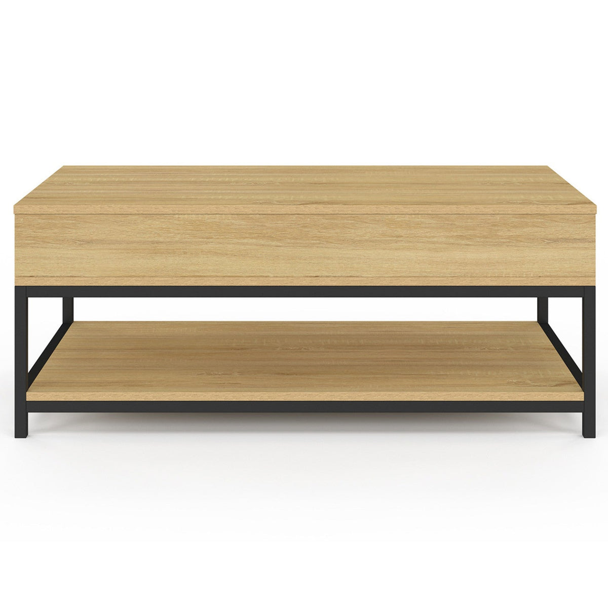 Table basse rectangulaire à plateau relevable DETROIT 100 cm avec étagère inférieure design industriel
