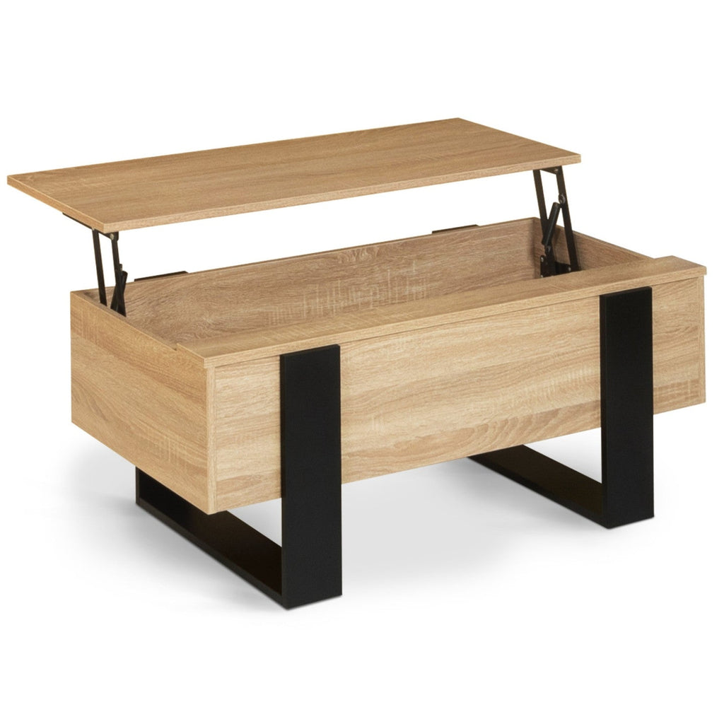 Table basse rectangulaire à plateau relevable PHOENIX bois et noir