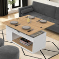 Table basse rectangulaire à plateau relevable convertible en table à manger ELEA 100 cm bois blanc et décor hêtre