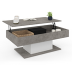 Table basse rectangulaire à plateau relevable EDEN effet béton et blanc