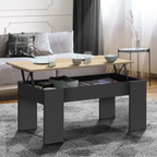 Table basse rectangulaire avec plateau relevable TARA en bois noir et imitation hêtre