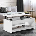 Table basse rectangulaire à plateau relevable SOA, bois blanc