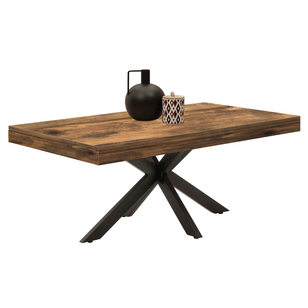 ALIX rectangular coffee table 110 cm, dark wood aged-effect spider leg and black