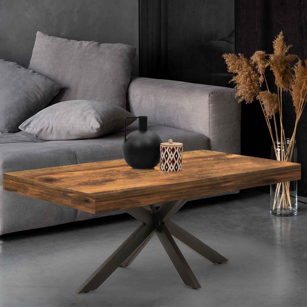 ALIX rectangular coffee table 110 cm, dark wood aged-effect spider leg and black