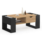 Table basse rectangulaire BERYL avec tiroir bois noir et effet hêtre