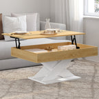 Table basse rectangulaire à plateau relevable ALICIA bois et pied blanc