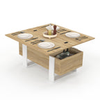 Table basse rectangulaire à plateau relevable convertible en table de salle à manger PHOENIX 97,5 cm bois et blanc
