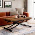 Table basse 2 en 1 relevable en table à manger rectangulaire URBANA 100 cm bois foncé et noir design industriel