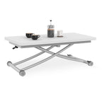 Table basse 2 en 1 relevable en table à manger rectangulaire URBANA 100 cm blanc pied gris chromé