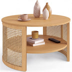 Table basse ronde EDHEN 70 cm effet cannage naturel et bois