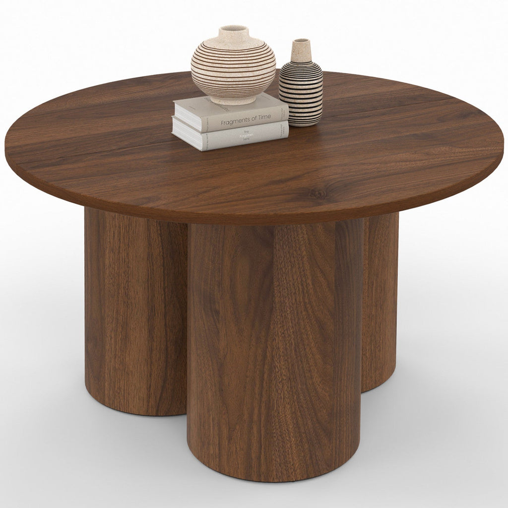 Table basse ronde ELOISE 70 cm bois effet noyer