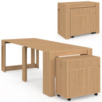 Table buffet extensible JULIETTE 10 personnes 235 cm effet lattes tasseaux bois coloris chêne