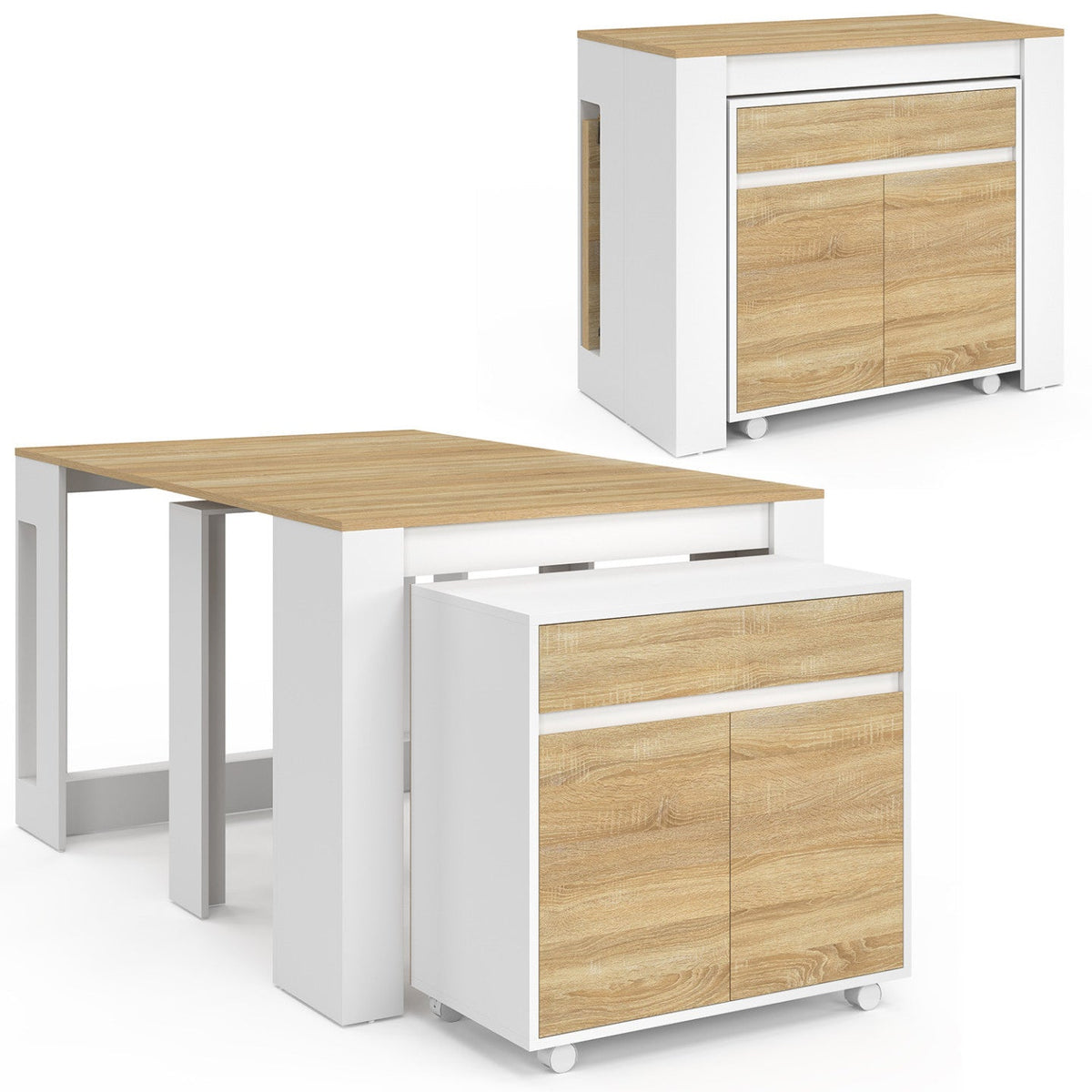 Table buffet extensible ORLANDO 6 personnes 140 cm bois blanc façon hêtre