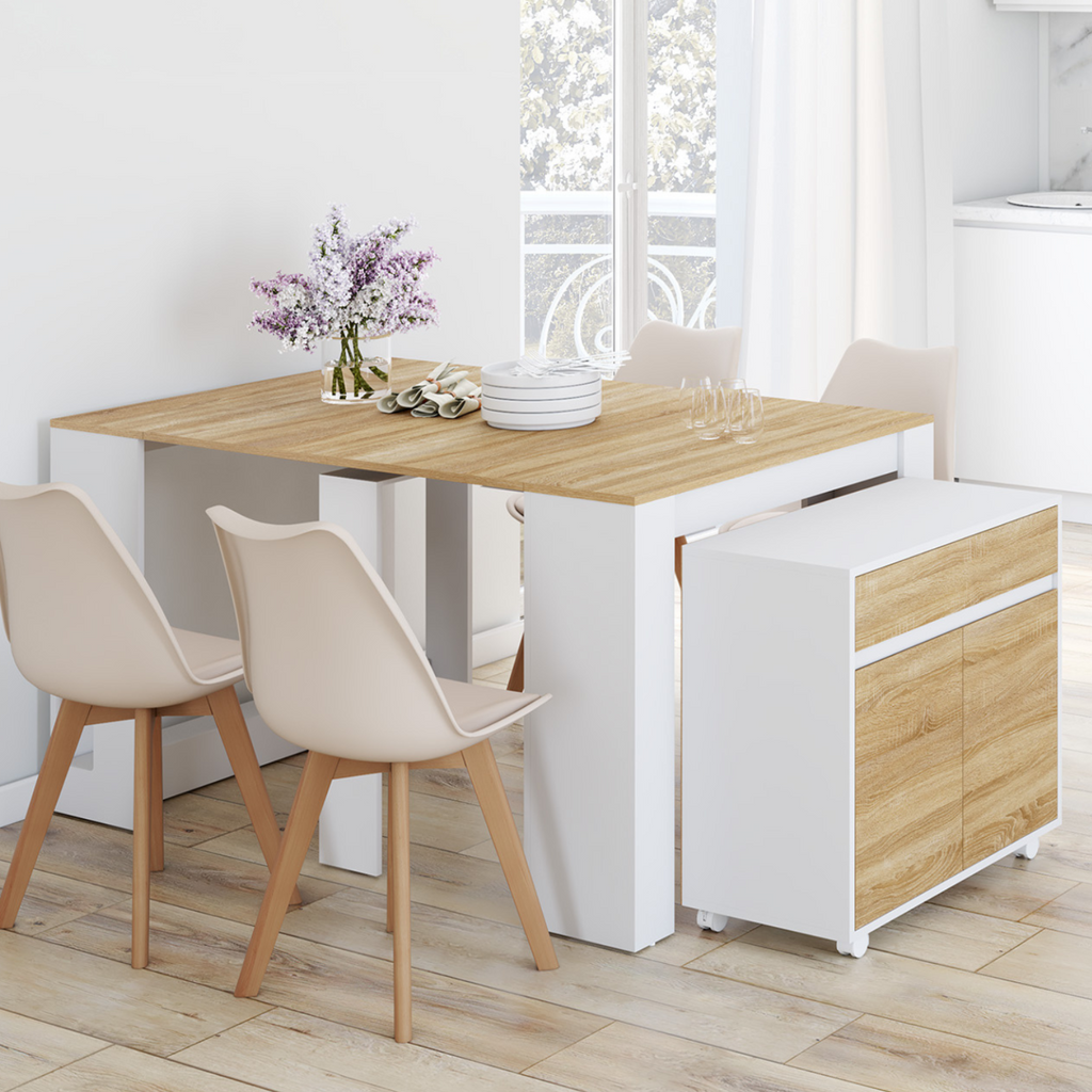 Table buffet extensible ORLANDO 6 personnes 140 cm bois blanc façon hêtre