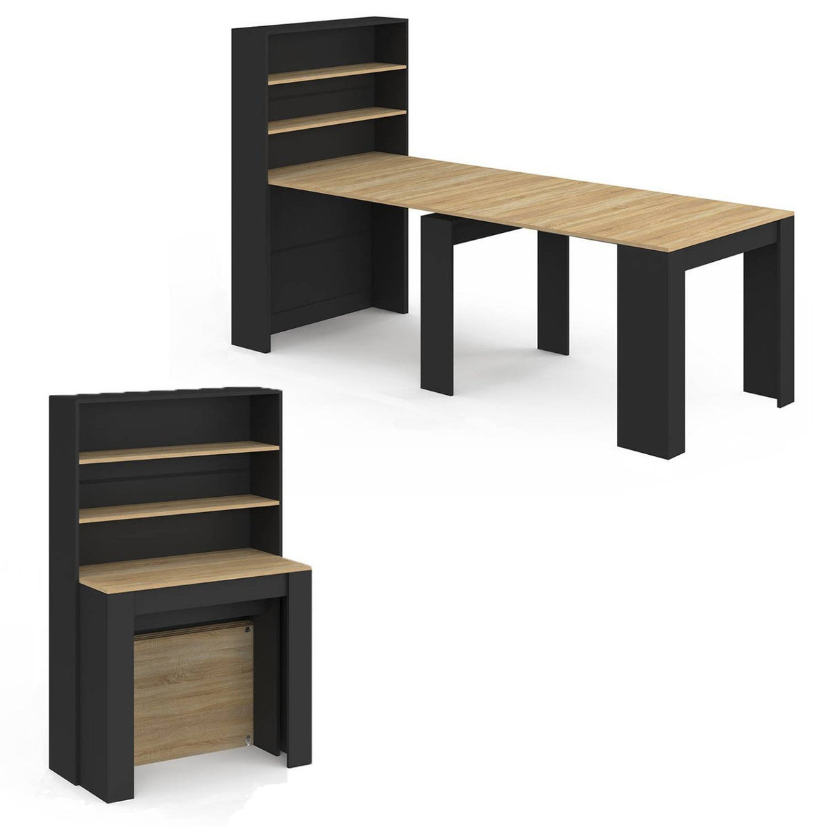 Table haute de salle à manger extensible ORLANDO 8 personnes bois et noir 235 cm