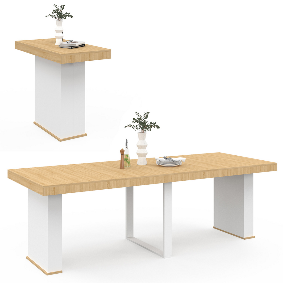 Console extensible EDEN 10 personnes 235 cm bois et blanc