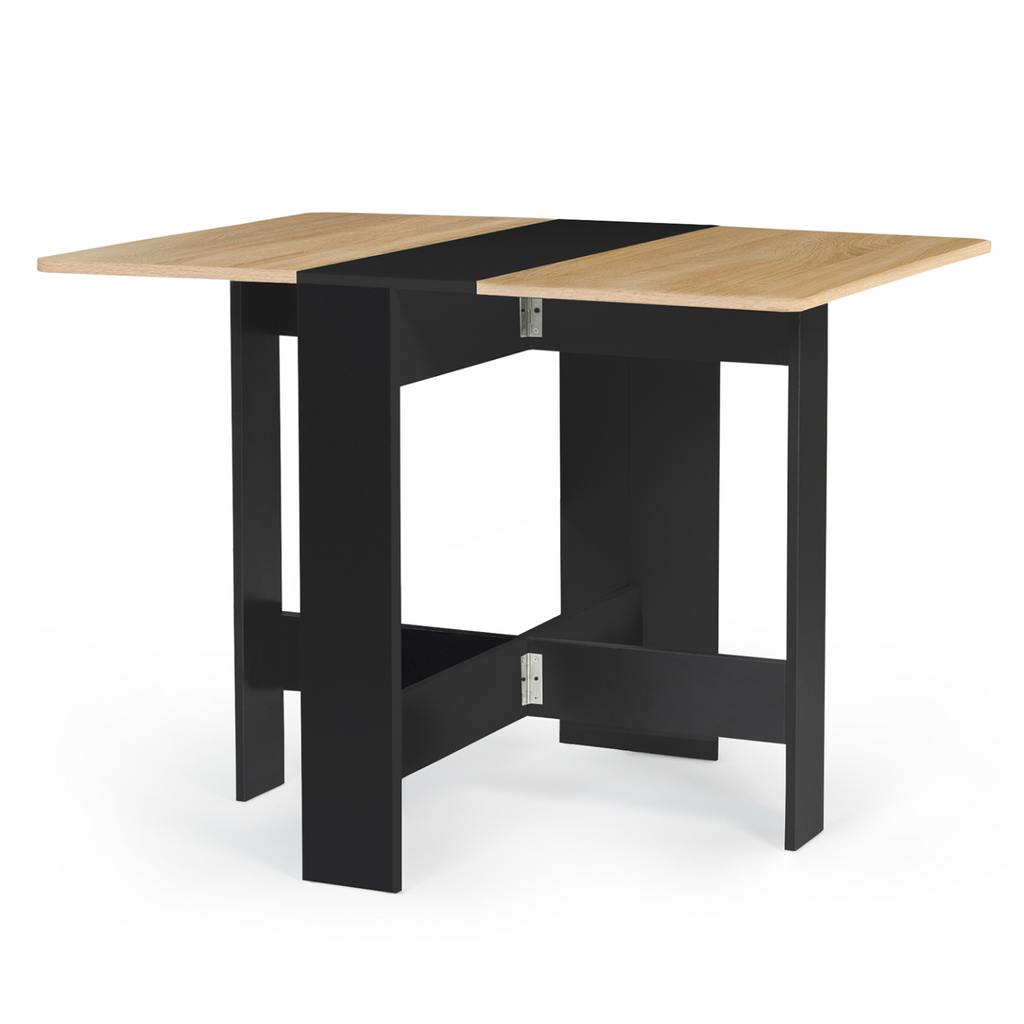 Table console pliable EDI 2-4 personnes bois noir plateau aspect hêtre 103 x 76 cm
