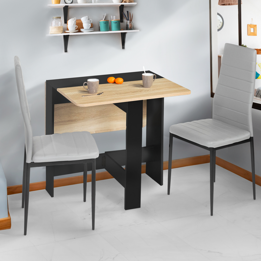 Table console pliable EDI 2-4 personnes bois noir plateau aspect hêtre 103 x 76 cm
