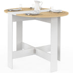 Table console pliable ronde EDI 2-4 personnes bois blanc plateau décor hêtre 103 x 76 cm