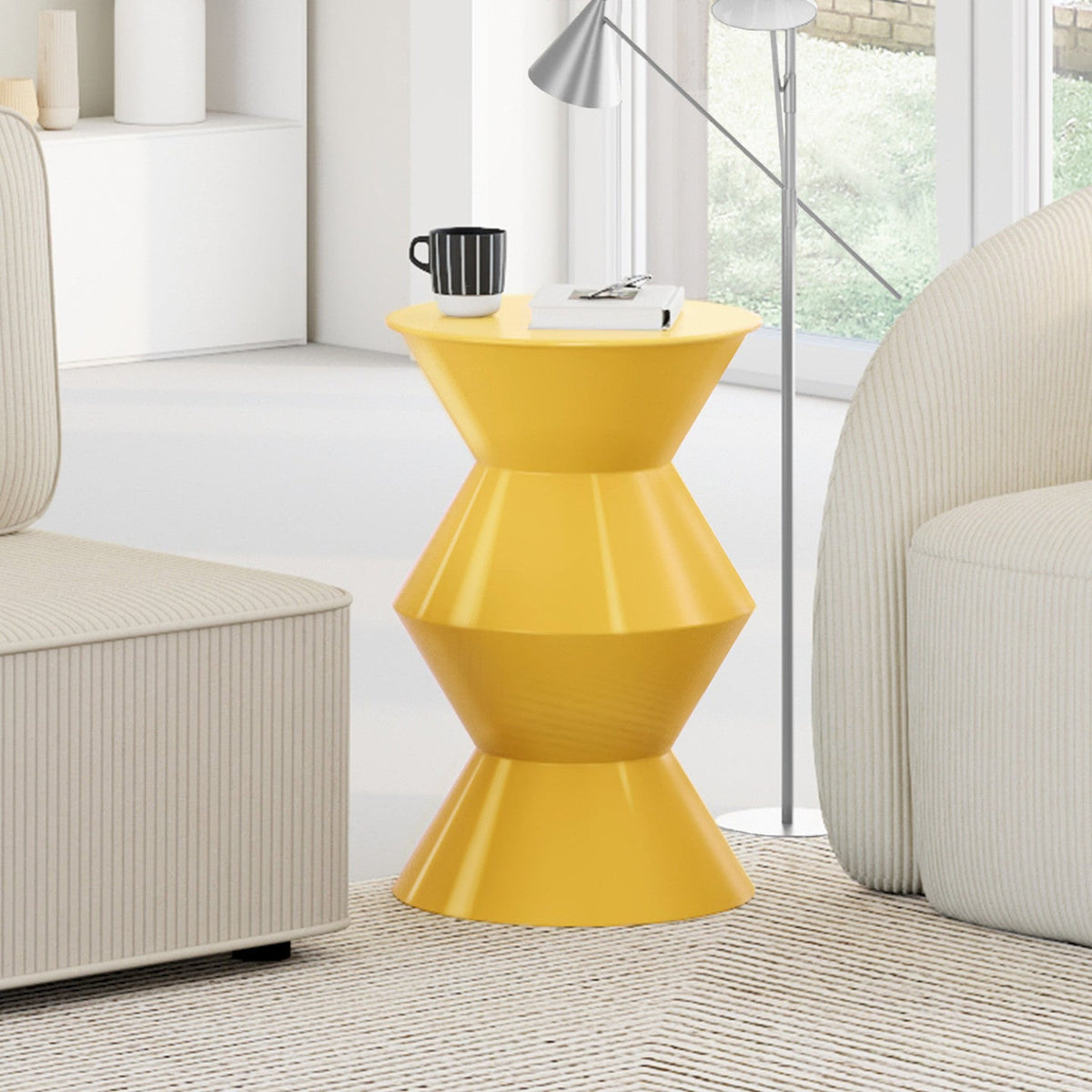 Table d'appoint ronde, table basse, bout de canapé, table de chevet IRENE 30 cm métal jaune foncé