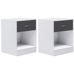 Lot de 2 tables de chevet OLGA 1 tiroir avec niche bois blanc et tiroir gris