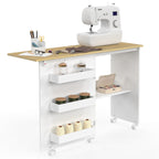 Table de couture pliable à roulettes, meuble pour machine à coudre avec 4 étagères