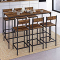 Ensemble table haute de bar DAYTON 150 cm et 6 tabourets avec dossier effet vieilli design industriel