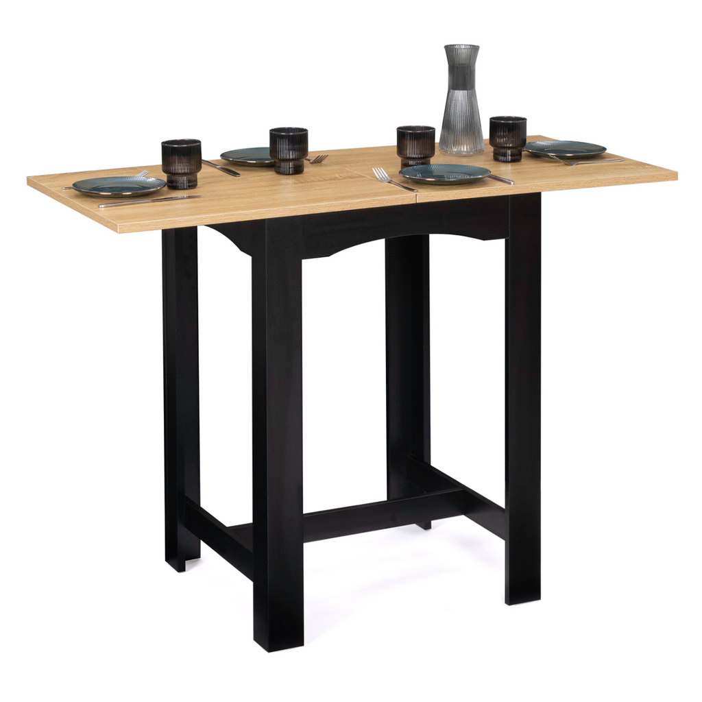 Table haute de bar extensible DONA 2 à 4 personnes noire plateau aspect hêtre 60-120 cm