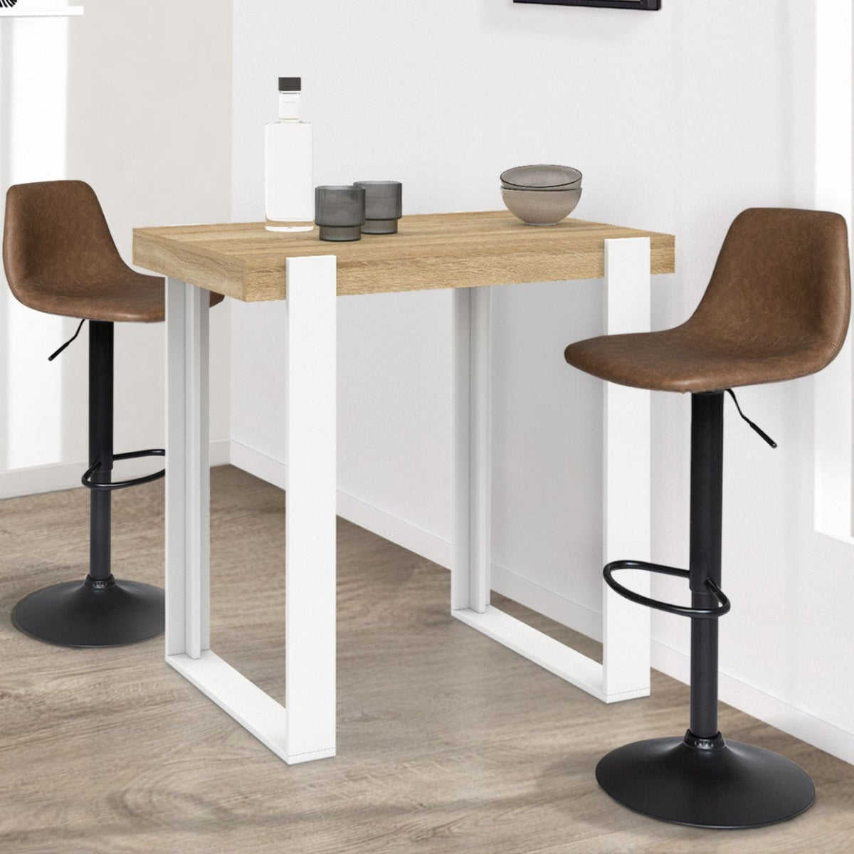 Table de bar haute PHOENIX bois et blanc 90 cm