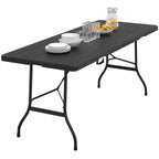 Table pliante d'appoint portable 180 cm pour camping ou réception imitation bois noir