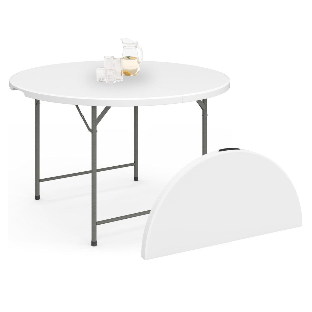 Table pliante d'appoint ronde portable de 122 cm pour camping ou réception avec housse blanche