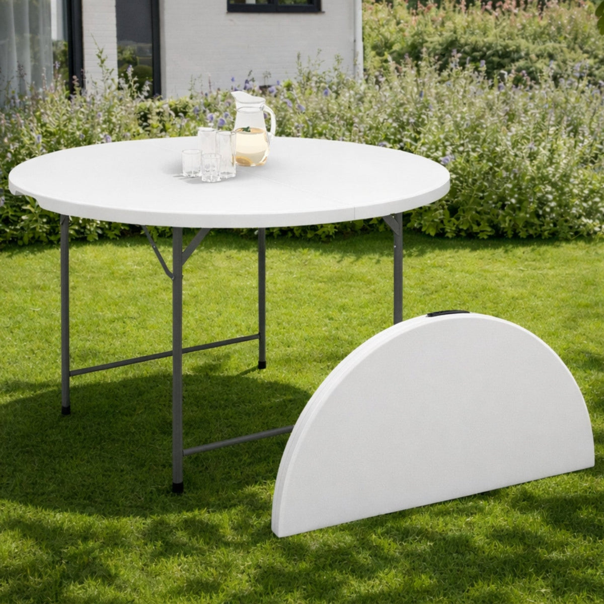 Table pliante d'appoint ronde portable de 122 cm pour camping ou réception avec housse blanche
