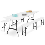 Table pliante d'appoint portable 180 cm et 2 bancs pliables pour camping ou réception