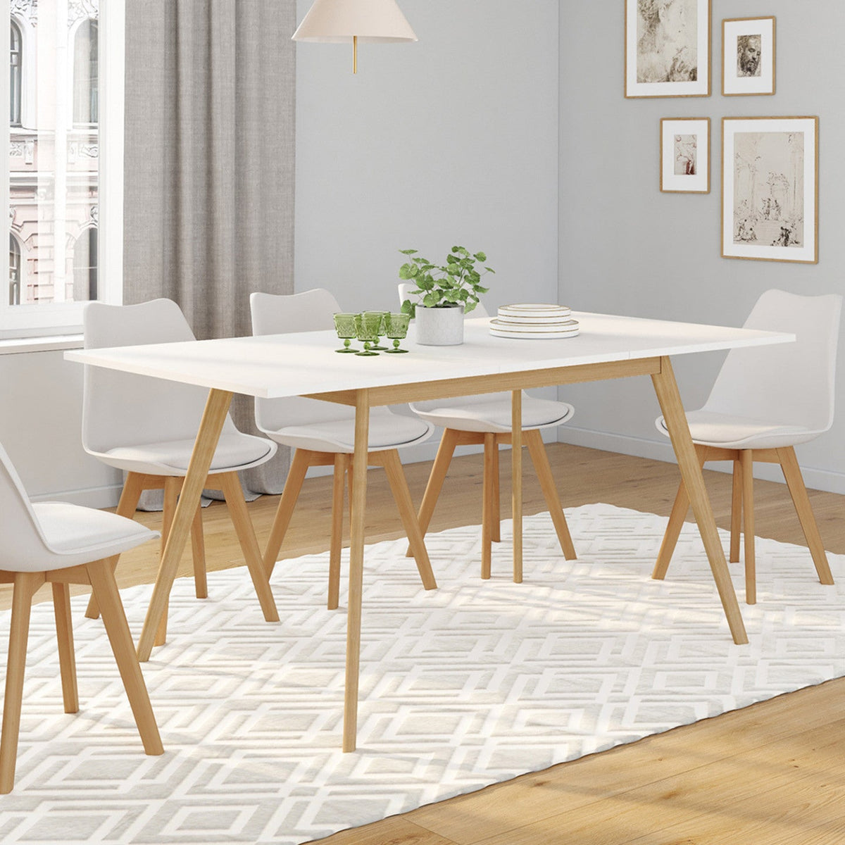 Table scandinave rectangulaire extensible INGA 4-8 personnes blanche 110-150 cm