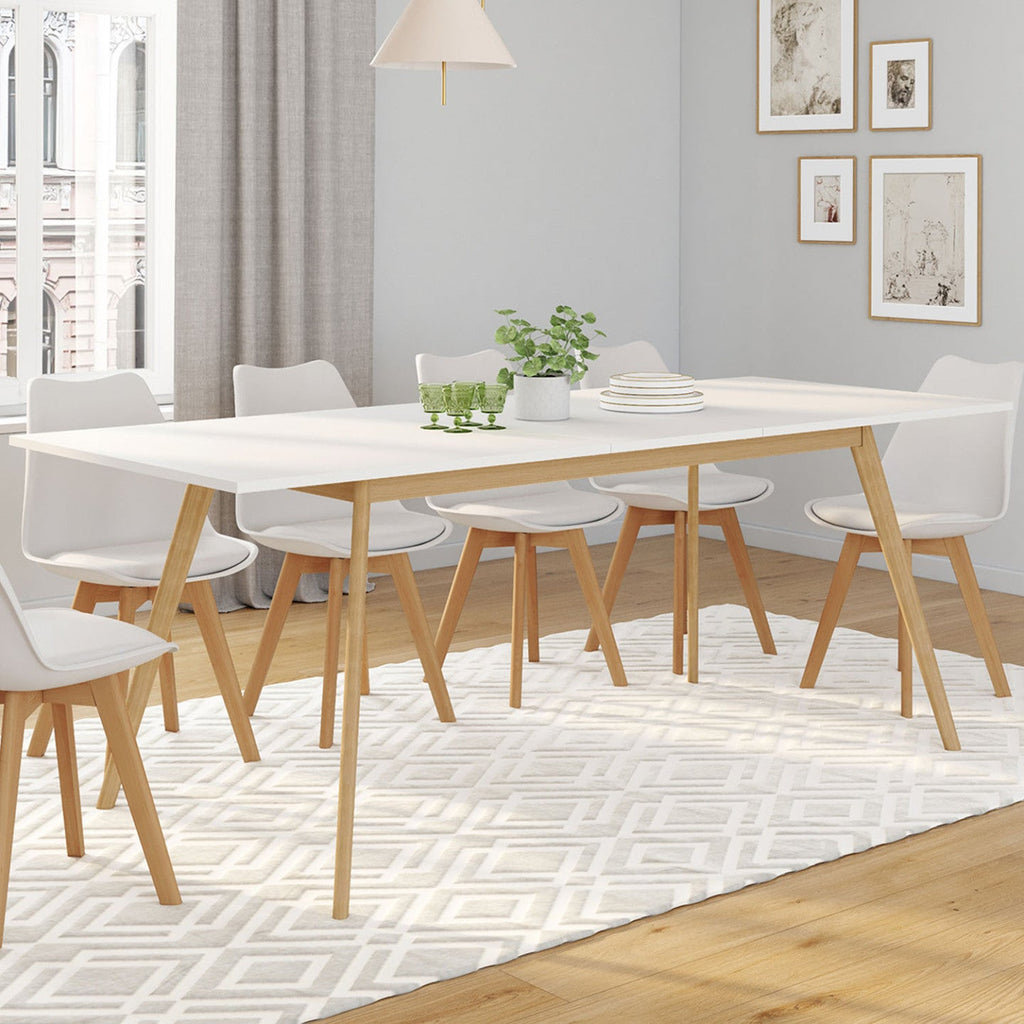 Table scandinave extensible rectangulaire INGA 6-10 personnes blanche 160-200 cm
