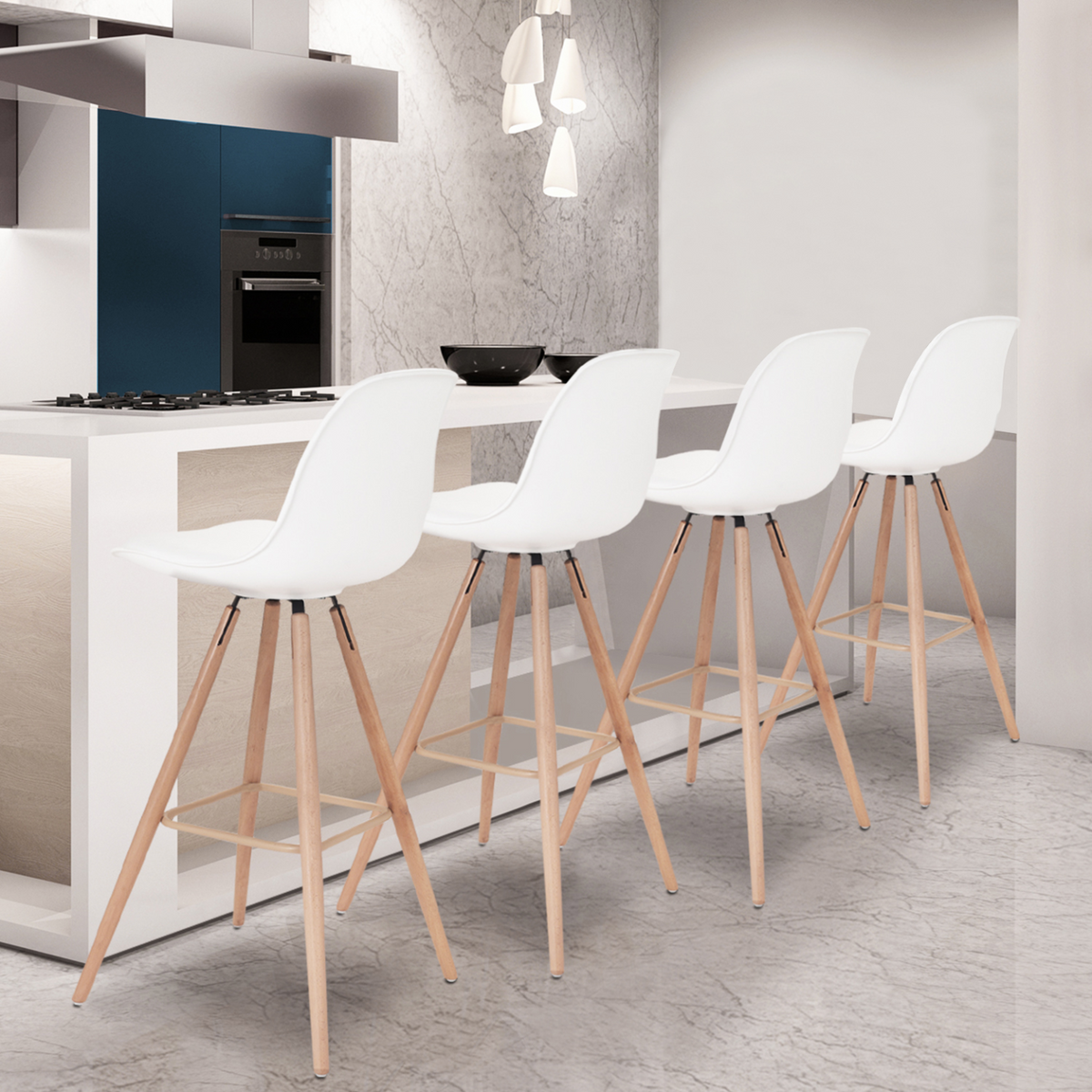 Lot de 4 tabourets de bar SARA blancs