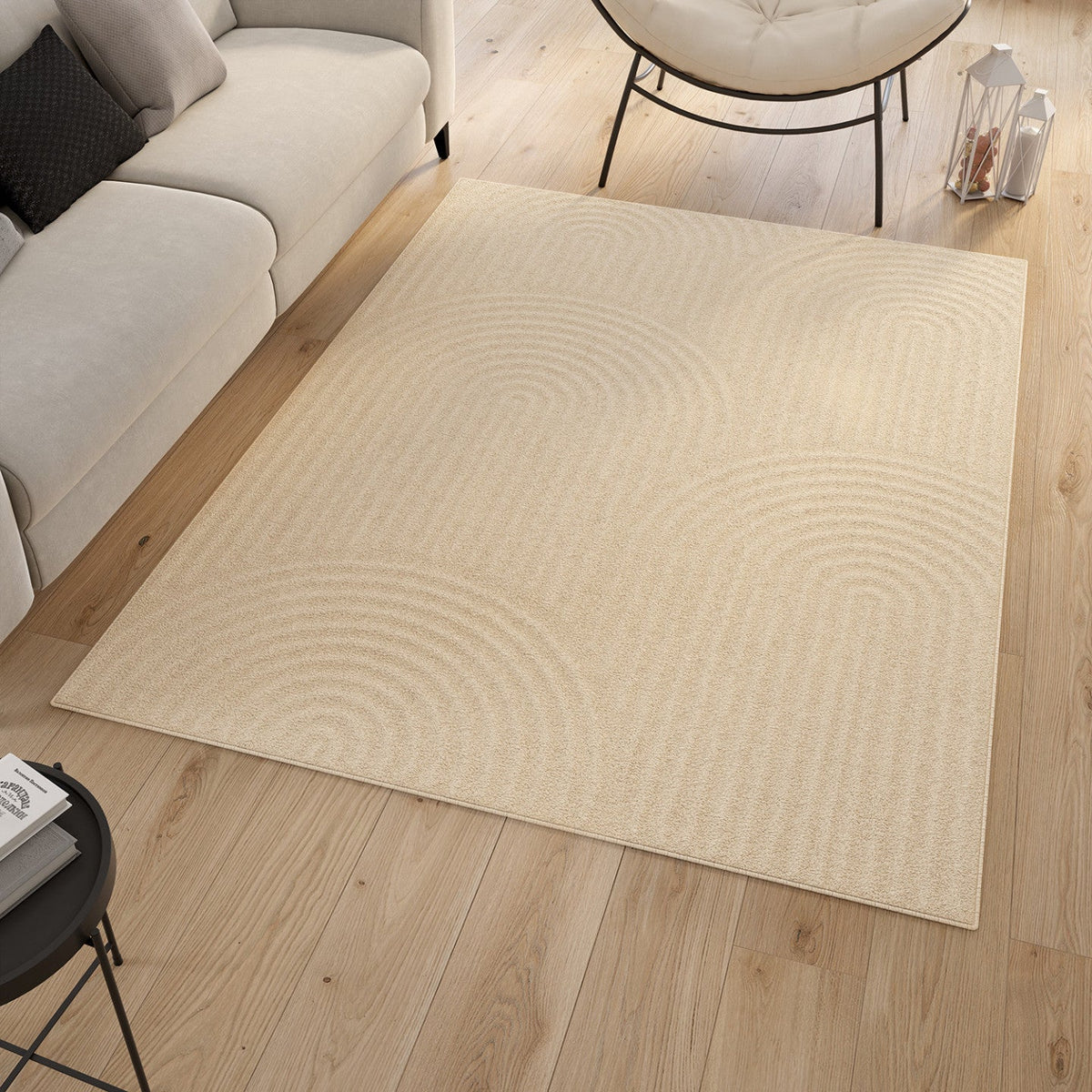 Tapis d'intérieur rectangulaire JADA à motifs circulaires beige 160 x 220 cm