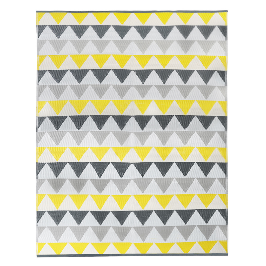 Tapis d'extérieur SARI triangles gris et jaune 270 x 370 cm
