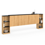 Tête de lit sur pied extensible avec chevets coulissants CATBA pour lit 140 et 160 cm décor bois et noir