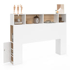 Tête de lit sur pied CLEO 145 cm avec rangements fermés et niches blanc et imitation hêtre